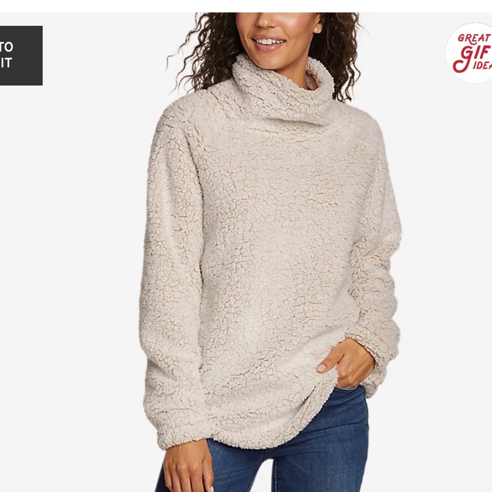 Eddie Bauer Cream Sherpa Cowl Neck Pullover
